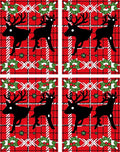 Red Plaid Black Reindeer Holly Christmas Rug