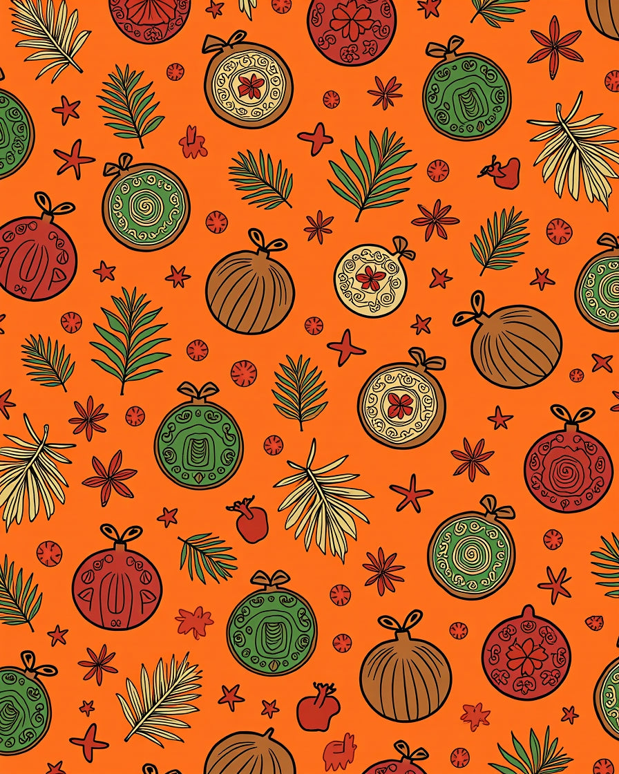 Orange Festive Ornaments Leafy Garland Rug