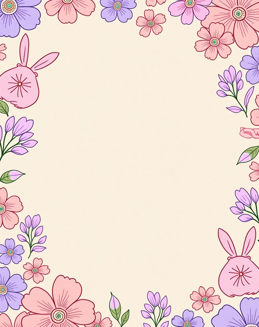 Pastel Floral Bunny Garden Border Rug