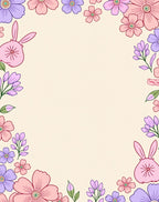 Pastel Floral Bunny Garden Border Rug