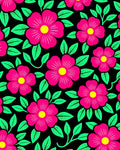 Vibrant Pink Floral Black Garden Rug