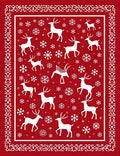 Red Winter Reindeer Snowflake Border Rug