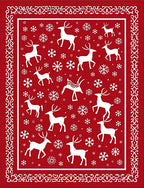 Red Winter Reindeer Snowflake Border Rug