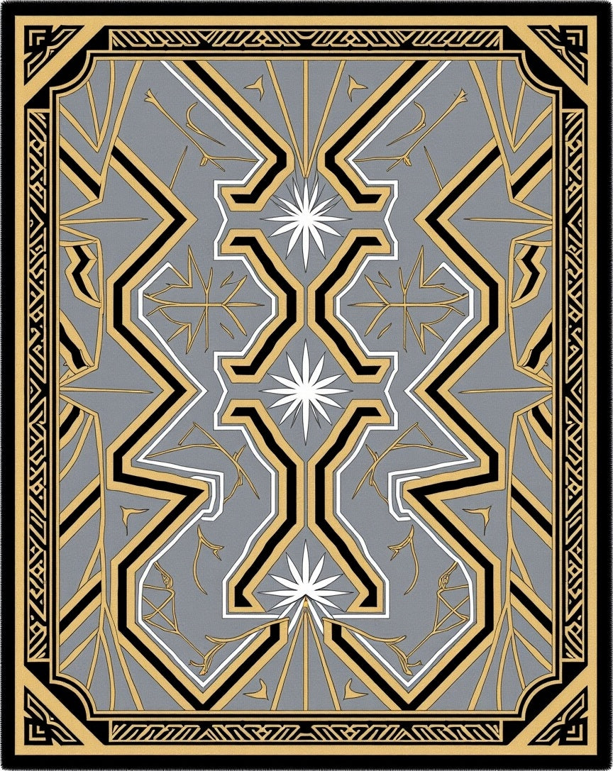 Art Deco Gray Gold Starburst Geometric Rug