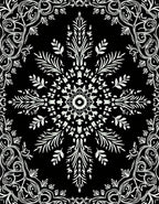 Ornate White Floral Mandala Black Rug