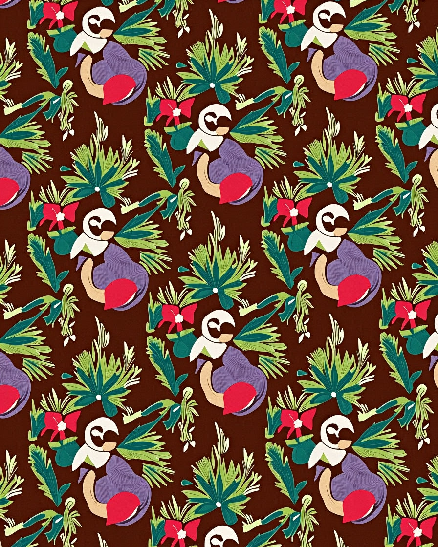 Whimsical Brown Fowl Floral Jungle Rug