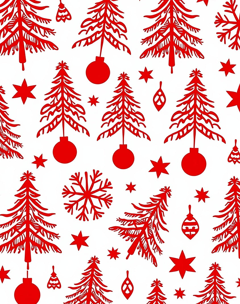 Red Christmas Trees Ornaments Stars Rug