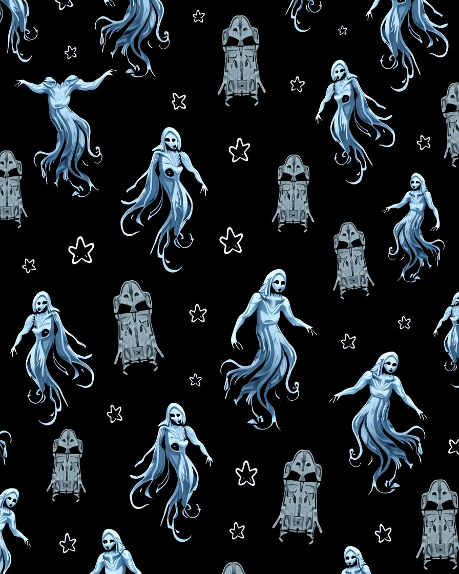 Ethereal Blue Ghostly Figures Starry Night Rug