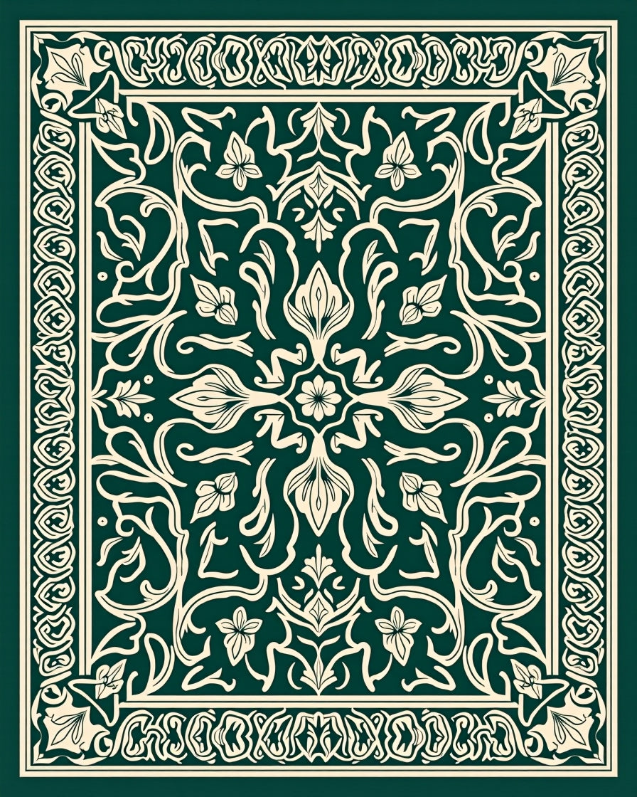 Emerald Ivory Ornate Floral Garden Rug