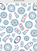 Navy Blue White Scattered Floral Shapes Rug