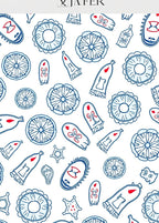 Navy Blue White Scattered Floral Shapes Rug