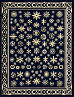 Golden Snowflake Navy Blue Border Rug