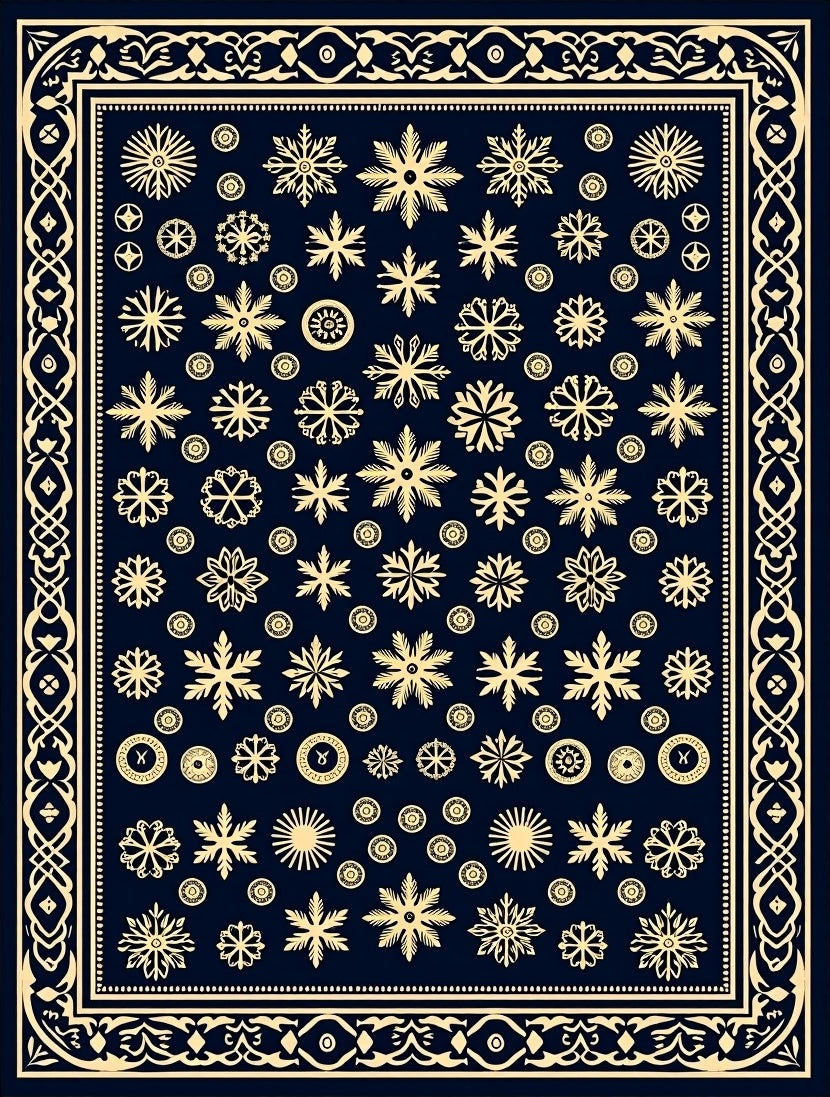 Golden Snowflake Navy Blue Border Rug
