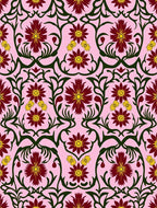 Crimson Yellow Flower Swirl Rug