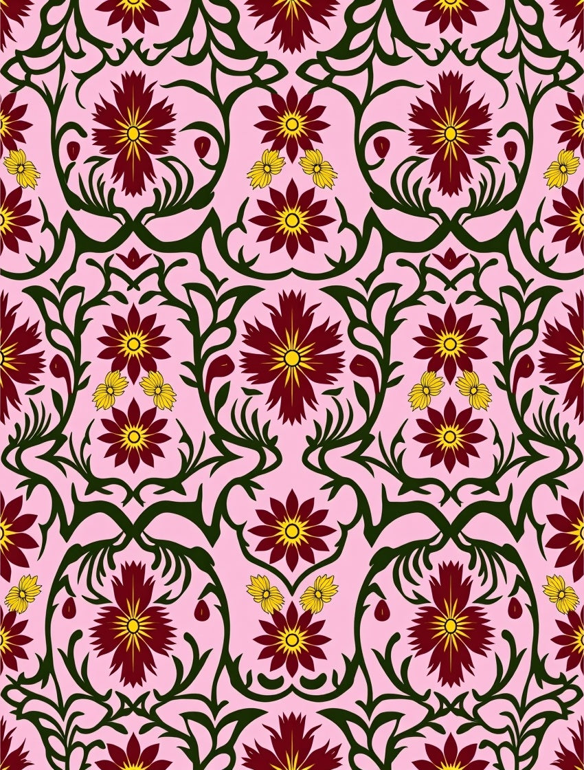 Crimson Yellow Flower Swirl Rug