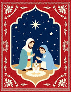 Crimson Festive Nativity Scene Rug