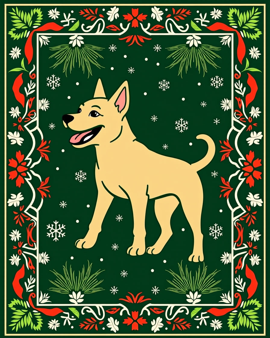 Joyful Golden Dog Festive Border Rug