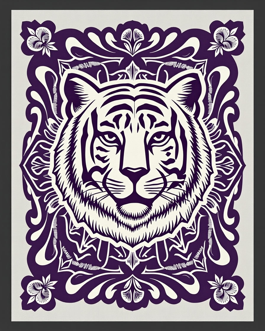 Majestic Tiger Head Ornamental Border Rug