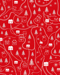 Red Winter Village Houses Trees Rug