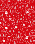 Red Winter Village Houses Trees Rug