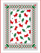 Red Dogs Green Leaves Border Rug