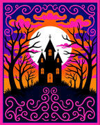 Spooky Haunted Castle Sunset Clouds Rug