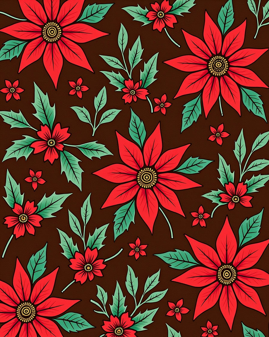 Festive Red Poinsettia Floral Scatter Rug