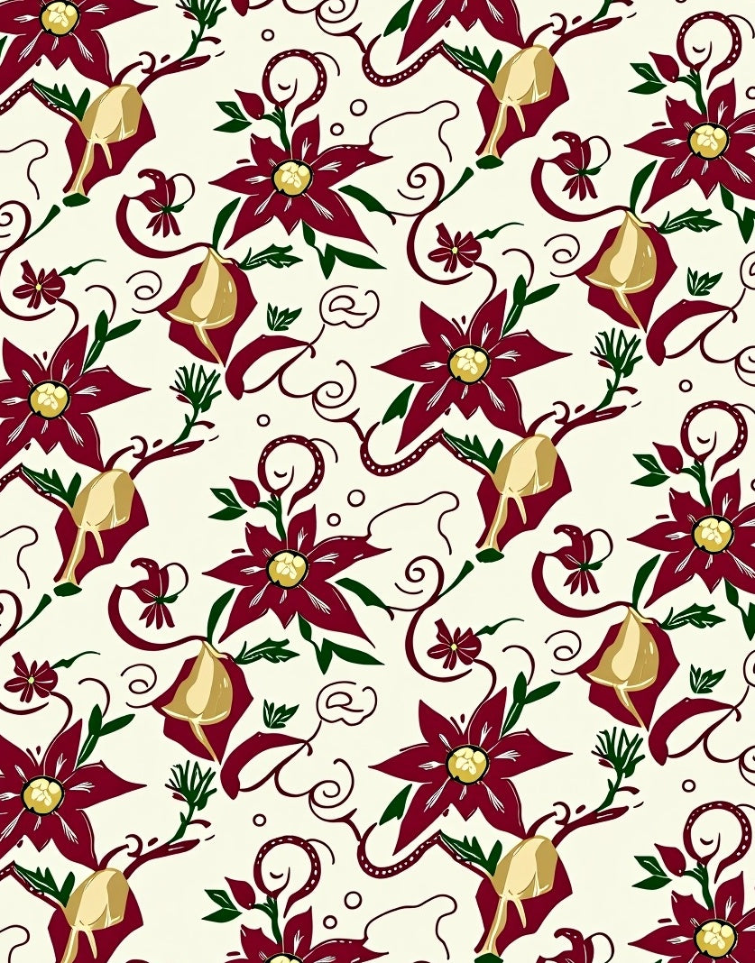 Dark Red Floral Bell Harmony Rug