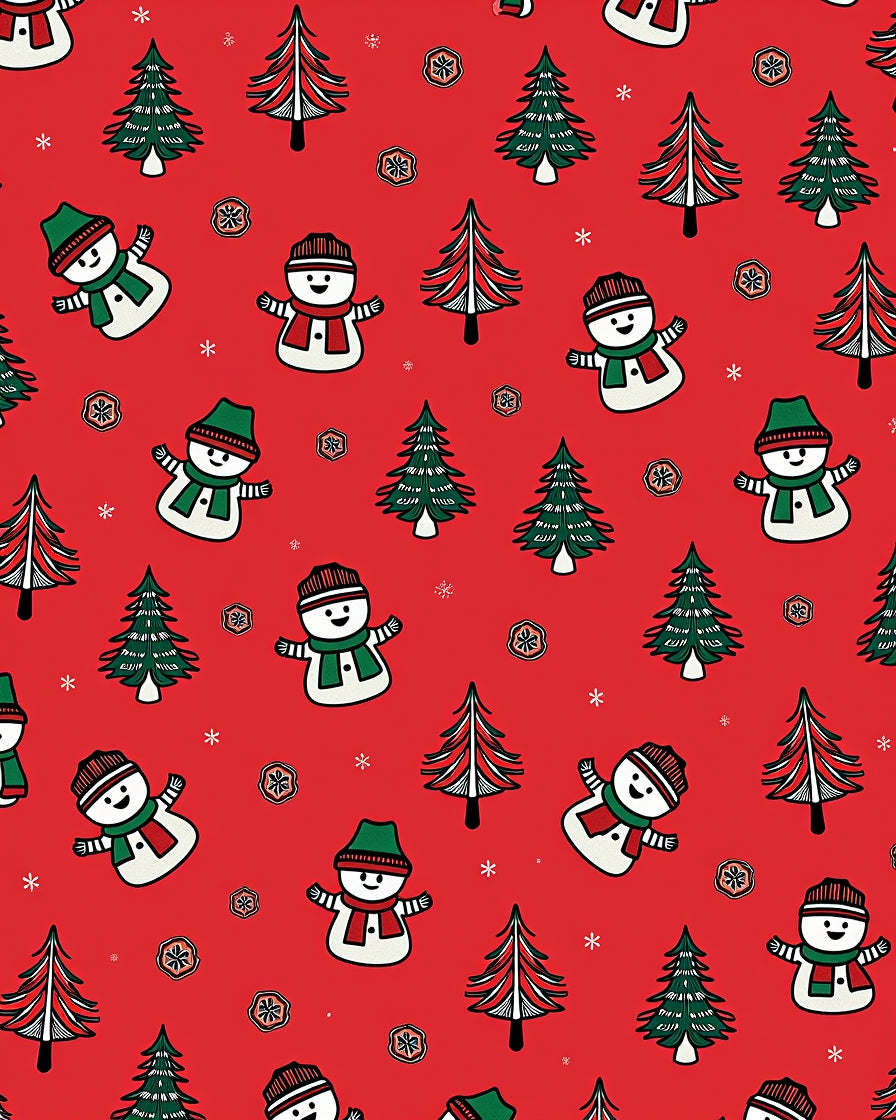 Red Christmas Snowman Tree Print Rug