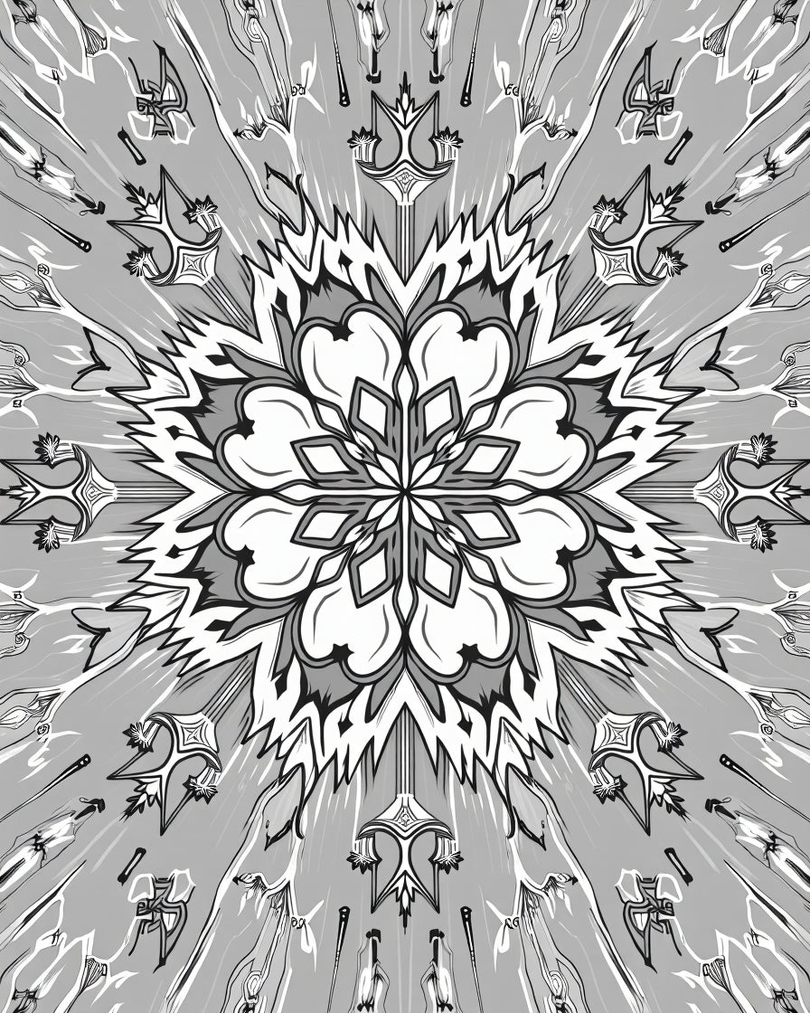 Monochromatic Geometric Flower Sunburst Rug
