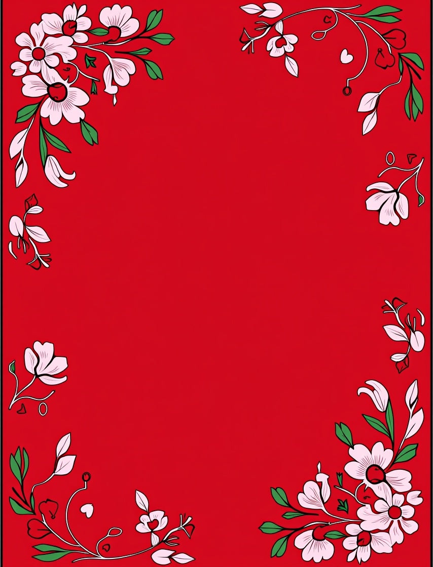 Crimson Blossoms Border Corner Rug