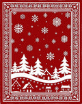 Red Winter Village Snowflake Landscape Rug