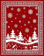 Red Winter Village Snowflake Landscape Rug