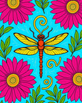Vibrant Pink Daisy Dragonfly Garden Rug