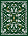 Emerald White Gold Leaf Floral Square Rug