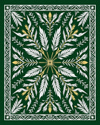 Emerald White Gold Leaf Floral Square Rug