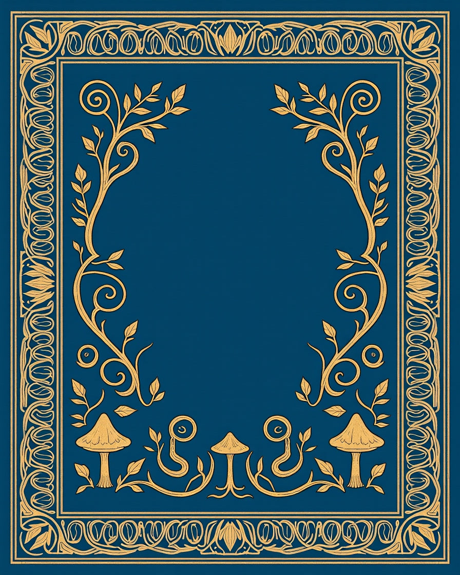 Golden Mushroom Floral Swirls Navy Rug