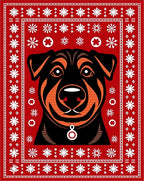 Red Black Orange Dog Snowflakes Collar Rug