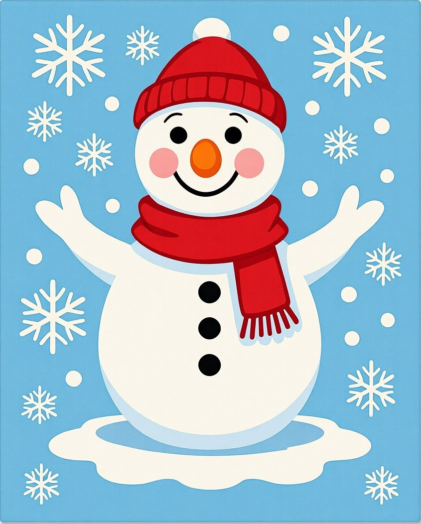 Festive Snowman Red Scarf Snowflakes Rug