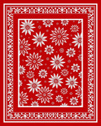 Red White Floral Medallion Border Rug