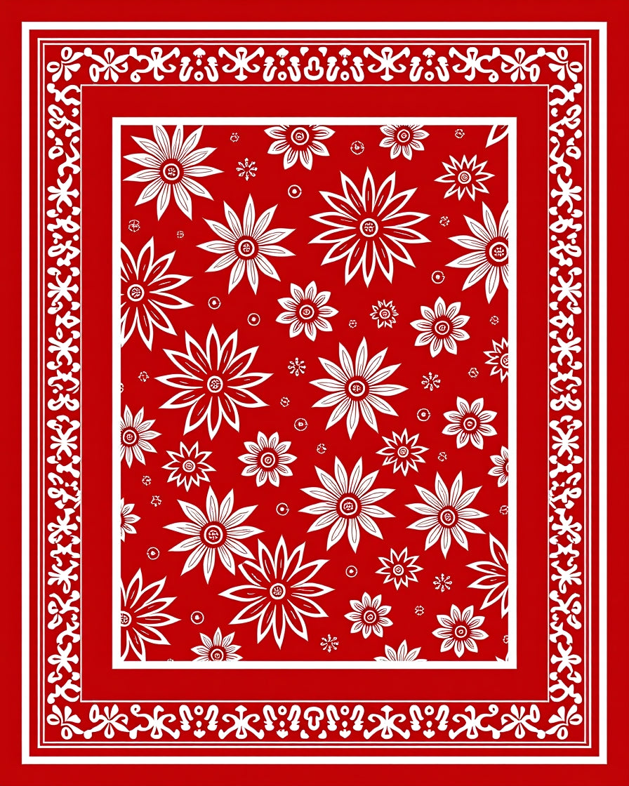 Red White Floral Medallion Border Rug