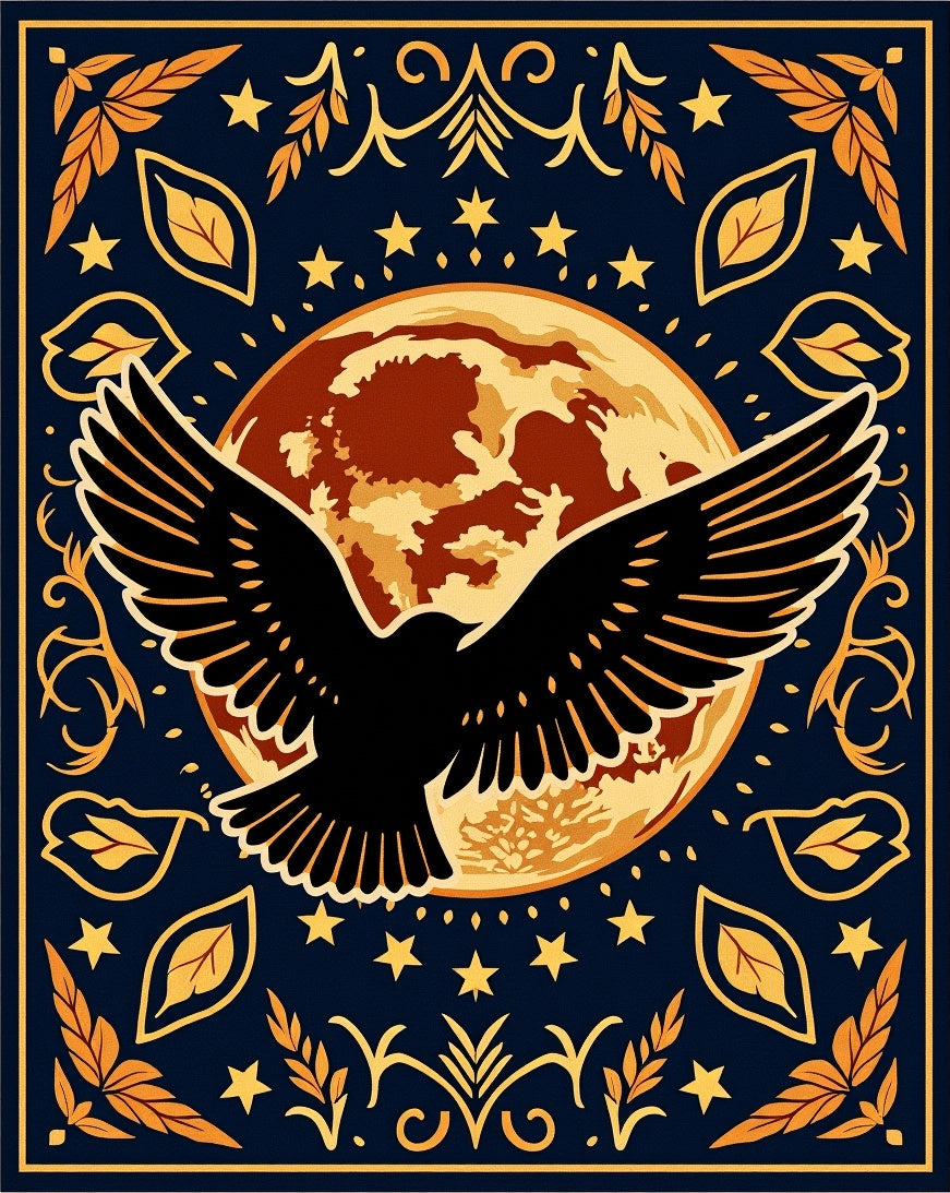 Dark Blue Celestial Eagle Moon Rug