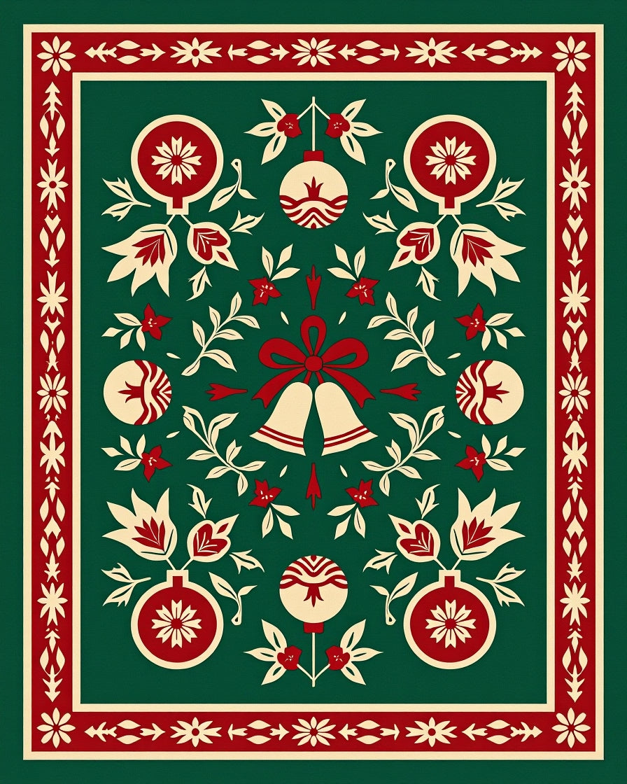 Crimson Festive Holly Garland Bells Rug