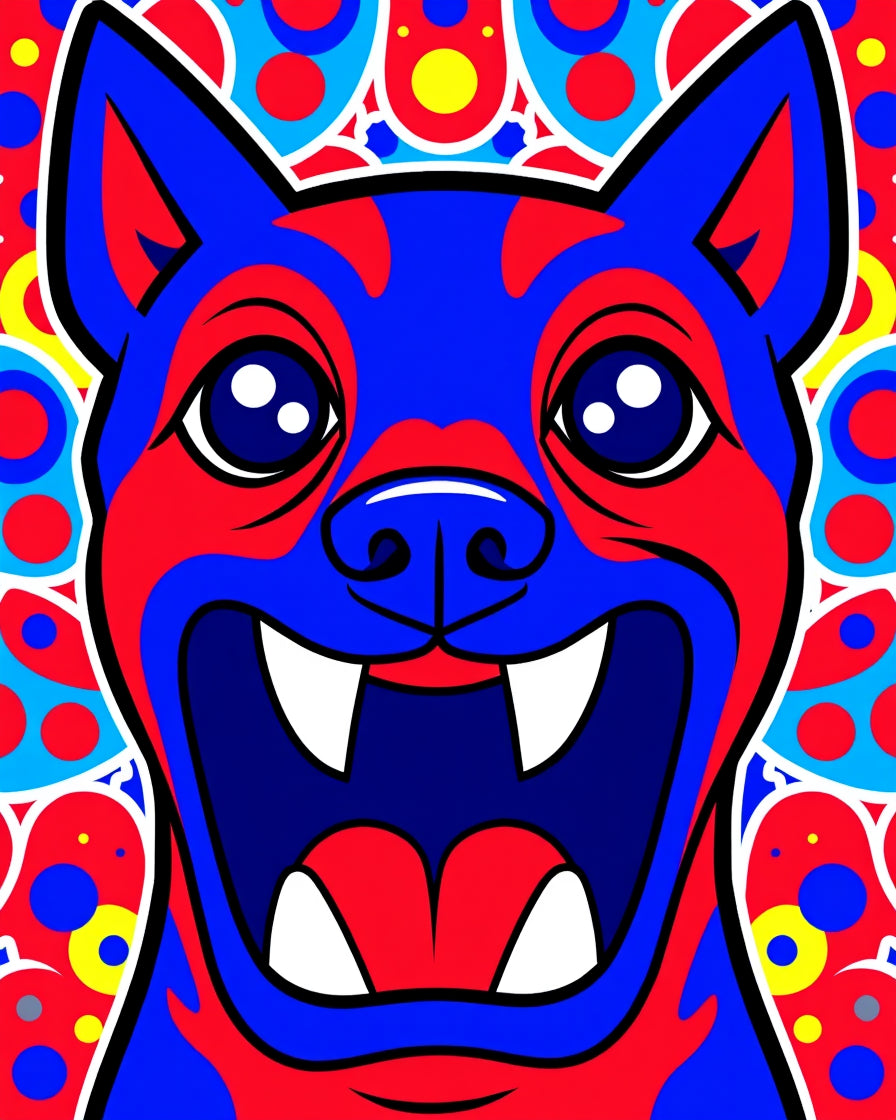 Vibrant Blue Red Yellow Canine Mandala Rug