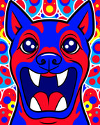 Vibrant Blue Red Yellow Canine Mandala Rug