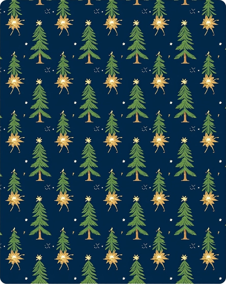 Festive Green Christmas Trees Gold Stars Rug