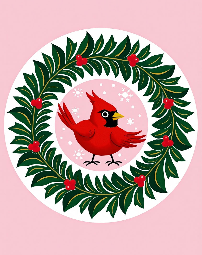 Whimsical Red Cardinal Winter Garland Rug