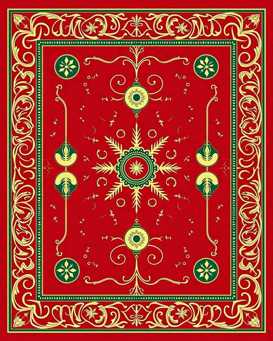 Red Green Gold Ornate Medallion Rug