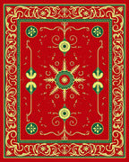 Red Green Gold Ornate Medallion Rug
