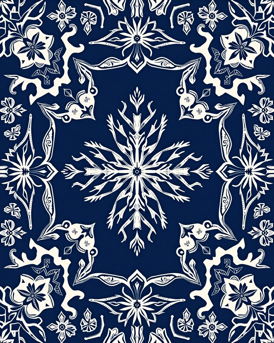 Deep Blue White Intricate Mandala Medallion Rug